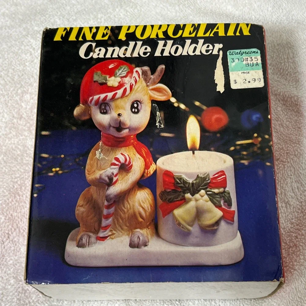 Vintage Fine Porcelain Christmas Deer Candle Holder Walgreens Holiday Decorative
